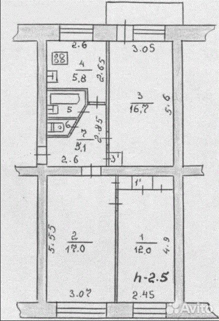 План квартиры 3 брежневки