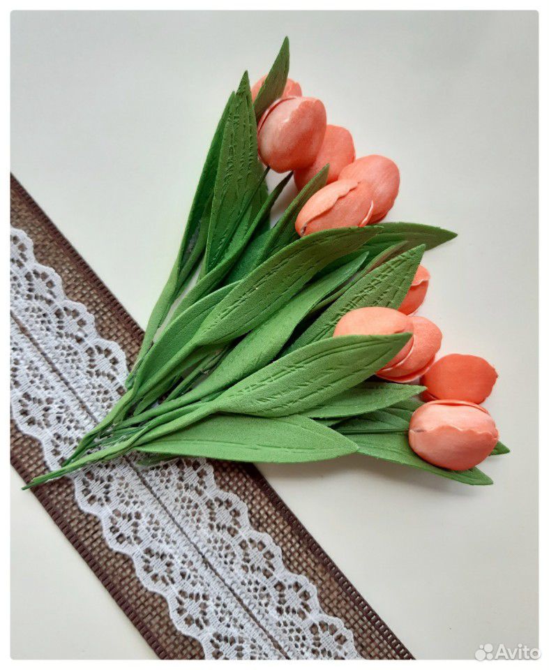 Цветы тюльпаны ручной работы из фоамирана скрапбук купить на Зозу.ру - фотография № 9