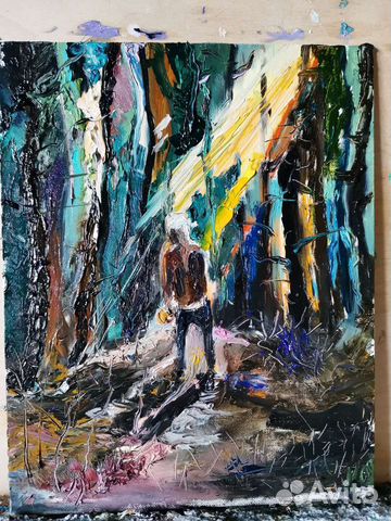 Картина маслом на холсте пейзаж грибник