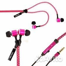 Наушники молния zipper earphones, розовые