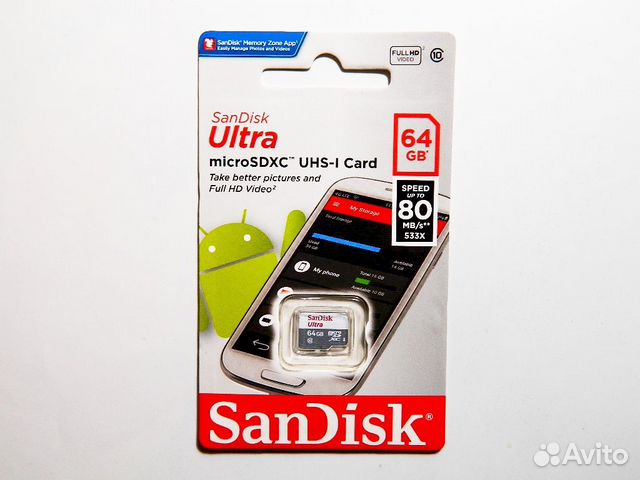 Карта памяти SanDisk 64G 32G c10 80MBs