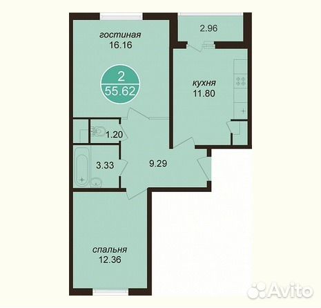 2-к квартира, 56 м², 5/19 эт.