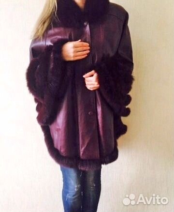 Новое кожаное пальто/куртка - пончо с песцом Новое кожаное пальто/куртка - пончо с песцом