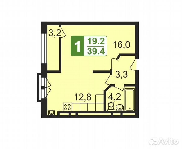 1-к квартира, 39.4 м², 4/5 эт.