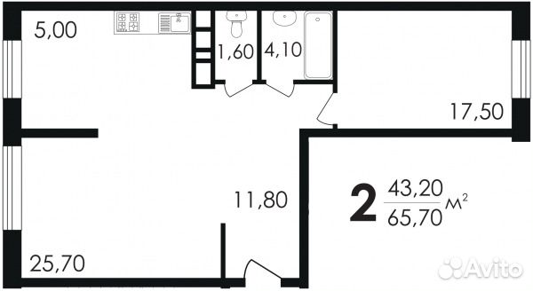 1-к квартира, 65.7 м², 1/9 эт.