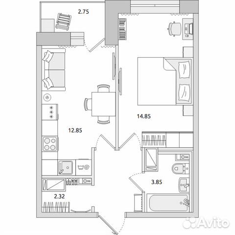 1-к квартира, 41.4 м², 4/17 эт.