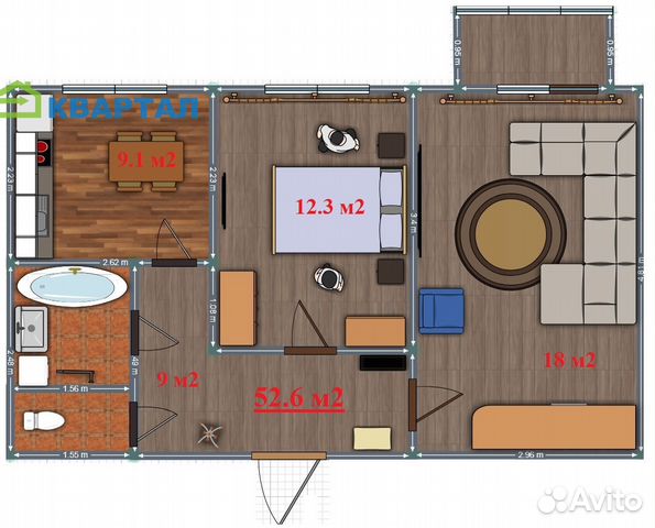 2-к квартира, 53 м², 2/3 эт.