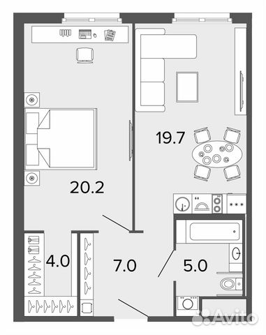 1-к квартира, 55.9 м², 8/13 эт.