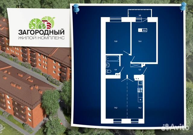 3-к квартира, 66.4 м², 2/3 эт. 3-к квартира, 66.4 м², 2/3 эт.