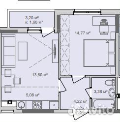 2-к квартира, 42.9 м², 10/20 эт. 2-к квартира, 42.9 м², 10/20 эт.