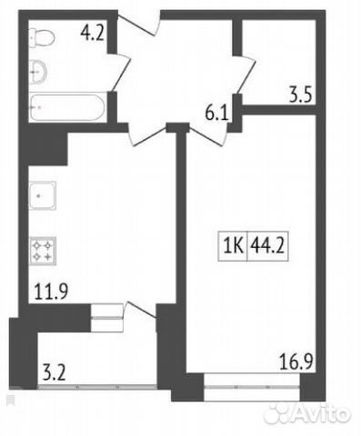 1-к квартира, 45 м², 7/16 эт.