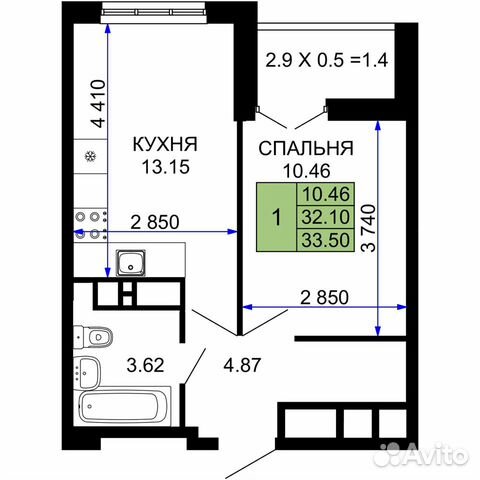 1-к квартира, 33.5 м², 14/24 эт.