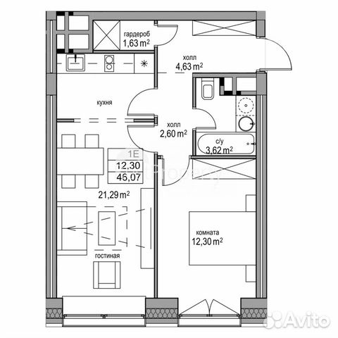 1-к квартира, 46.1 м², 3/16 эт.