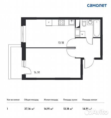 1-к квартира, 37.2 м², 13/17 эт.
