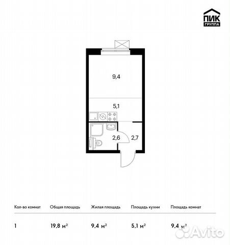 Студия, 19.8 м², 7/25 эт.