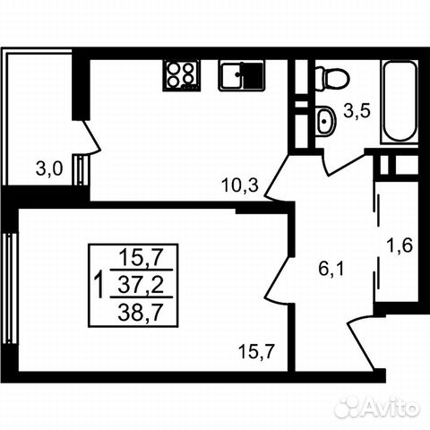 1-к квартира, 38.7 м², 14/17 эт. 1-к квартира, 38.7 м², 14/17 эт.