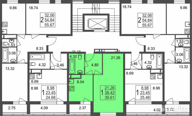 1-к квартира, 39.6 м², 2/8 эт.