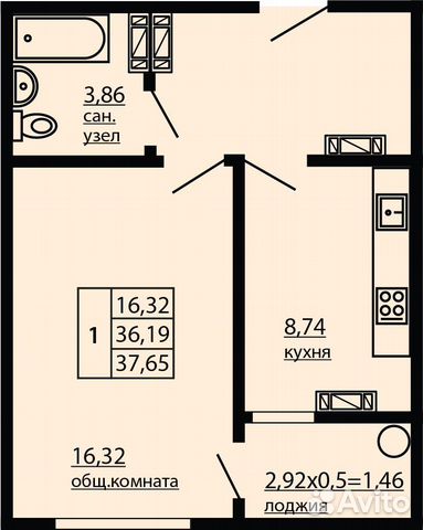 1-к квартира, 37.7 м², 10/10 эт.
