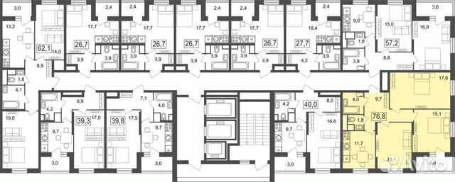 3-к квартира, 76.8 м², 17/25 эт.