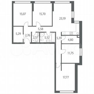 3-к квартира, 115.4 м², 2/35 эт.