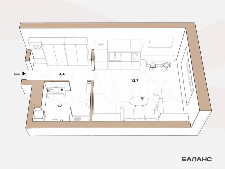 Квартира-студия, 21,8 м², 13/23 эт.