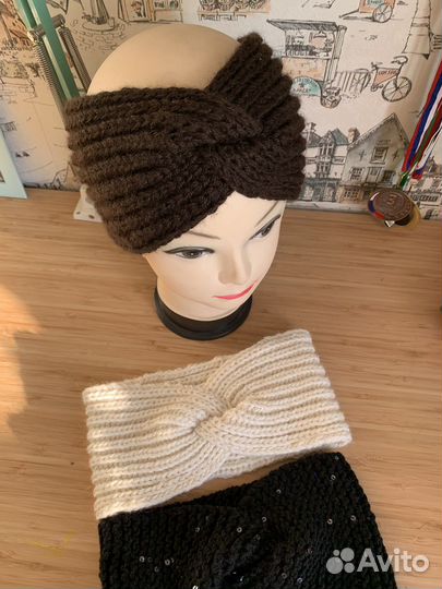 Повязка на голову вязаная шапка бини