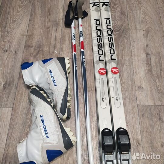 Rossignol лыжи беговые, палки,ботинки