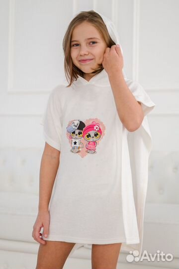 Халат детский Пончо махра Друзья белый