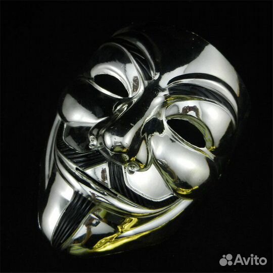 Маска V Гая Фокса (Анонимуса) серебряная