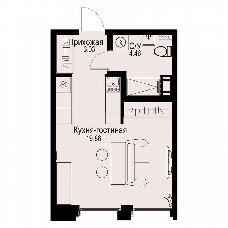 Квартира-студия, 27,4 м², 6/6 эт.