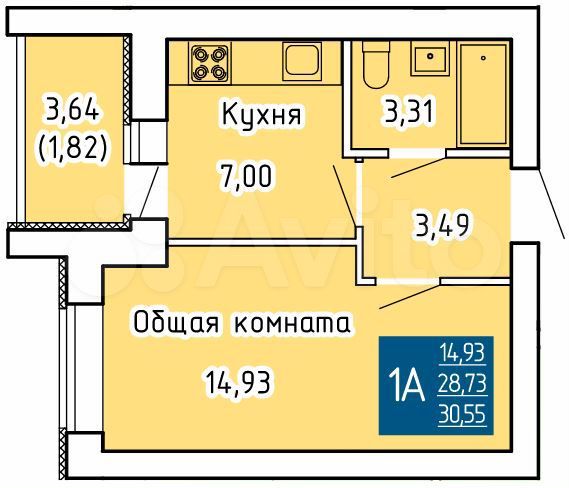 1-к. квартира, 30,6 м², 7/12 эт.