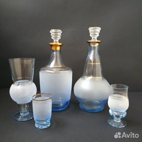Графин СССР штоф и рюмки с рисунком фужеры кобальт