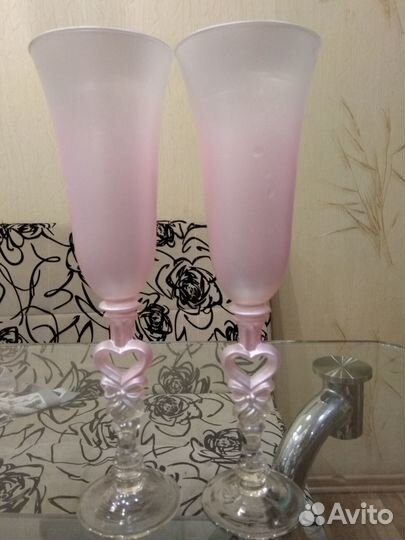 Свадебные фужеры розовые хрусталь 2 штуки