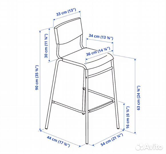 Икеа Stig Стиг стул барный 63 см черный
