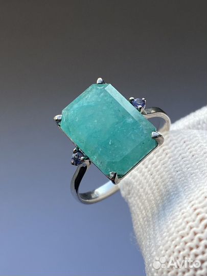 Кольцо Серебро 925 Крупный Изумруд Танзаниты мюз