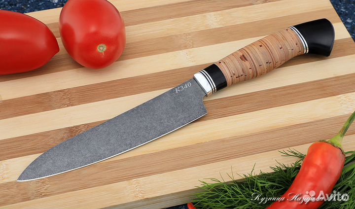 Кухонный нож Шеф № 3 К340 береста черный граб