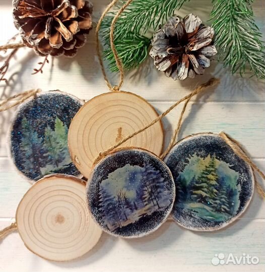 Елочные игрушки из дерева и эпоксидной смолы
