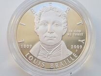 США, 2009 год, 1 доллар, серебро, Луи Брайль