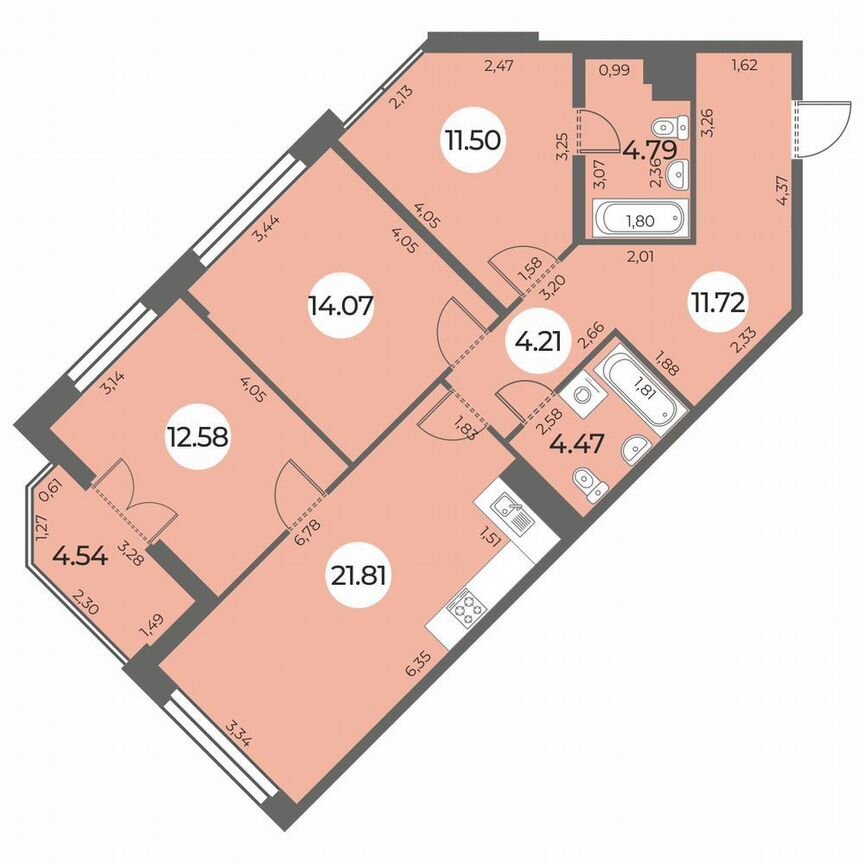 3-к. квартира, 87 м², 6/24 эт.