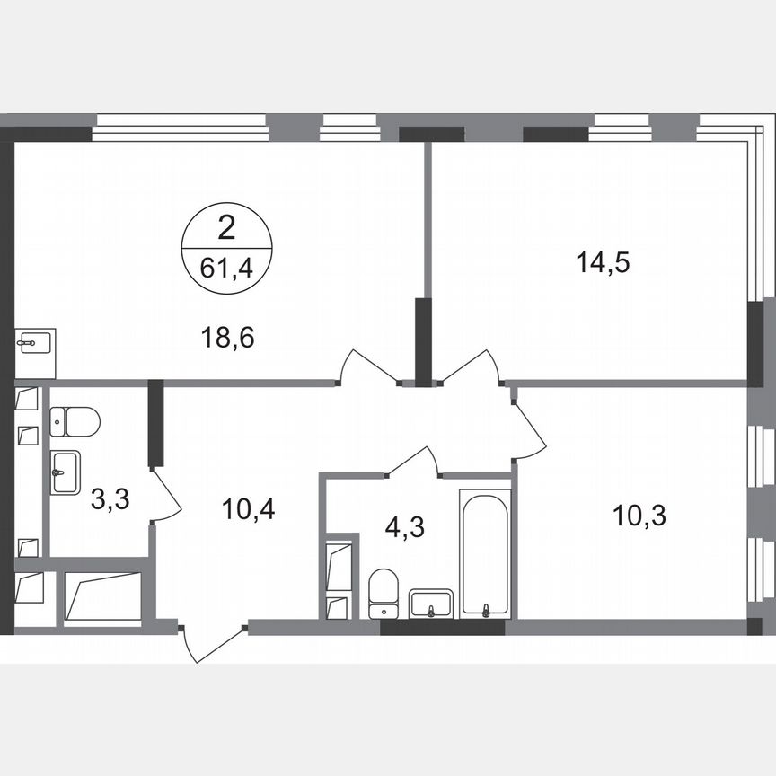 2-к. квартира, 61,4 м², 3/17 эт.