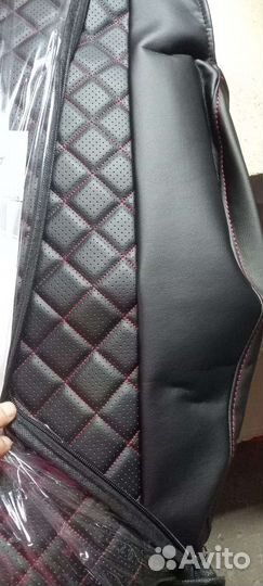 Чехлы Ниссан Альмера экокожа красный ромб до верха