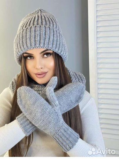 Набор шапка+снуд+варежки