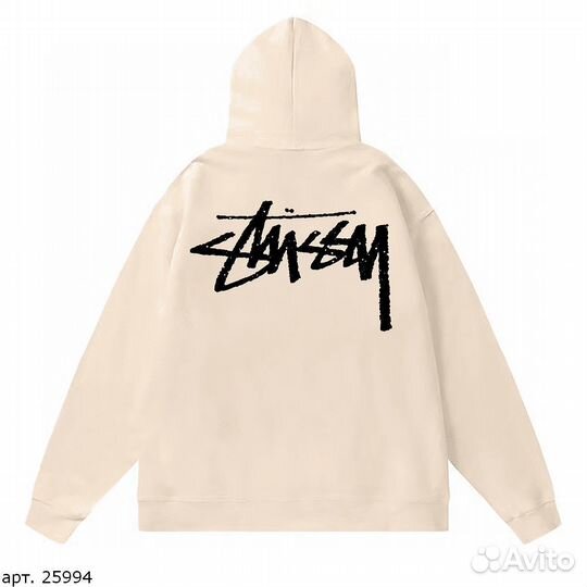 Худи Stussy 2 side big logo бежевое