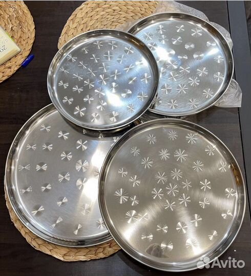 Поднос металлический для сервировки набор 4 шт