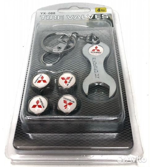 Колпачки на ниппеля - Mitsubishi (с ключом/серый)