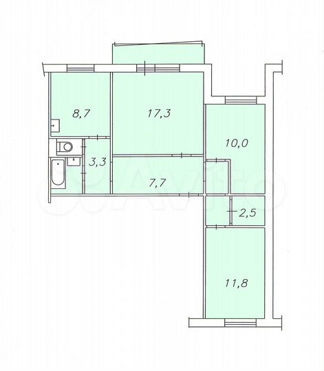 3-к. квартира, 69 м², 2/10 эт.
