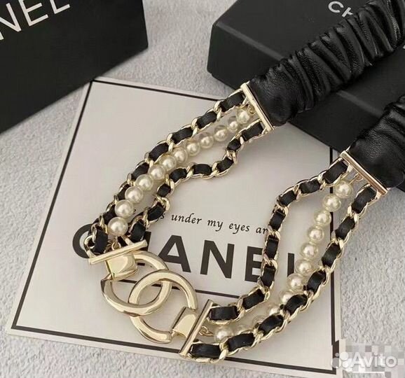 Chanel пояс ремешок кожаный с жемчугом цепочка