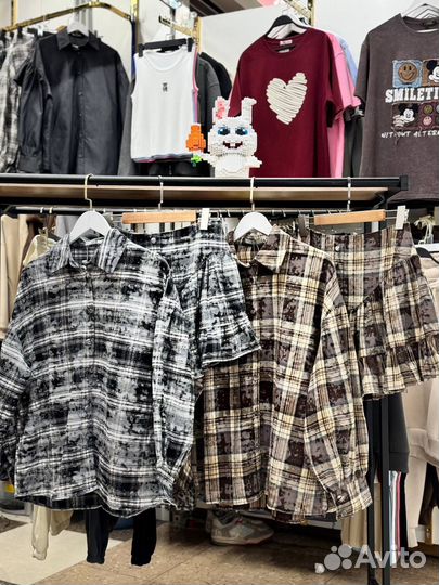 Костюм рубашка и юбка в клетку