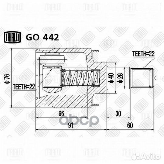 Шрус ZAZ tavria 1102 1.1-1.3 89- внутр. GO 442