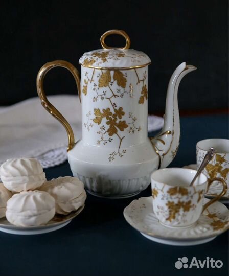 Антикварный кофейный сервиз, лиможский фарфор